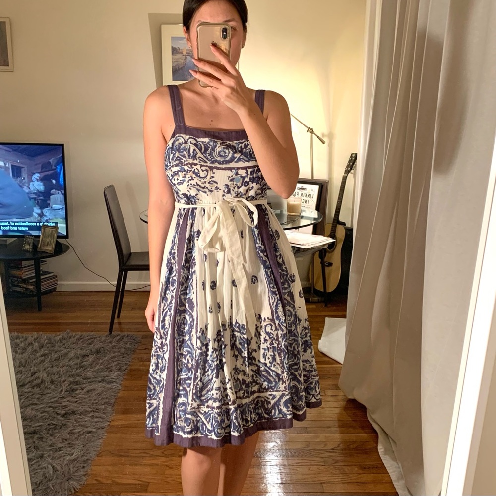 anthropologie maeve white purple cotton dress size 4 C4